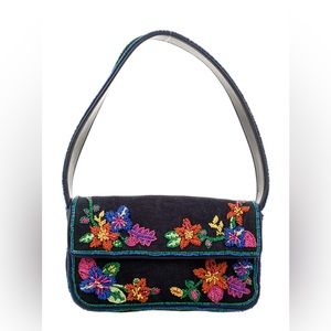 Staud denim beaded shoulder bag